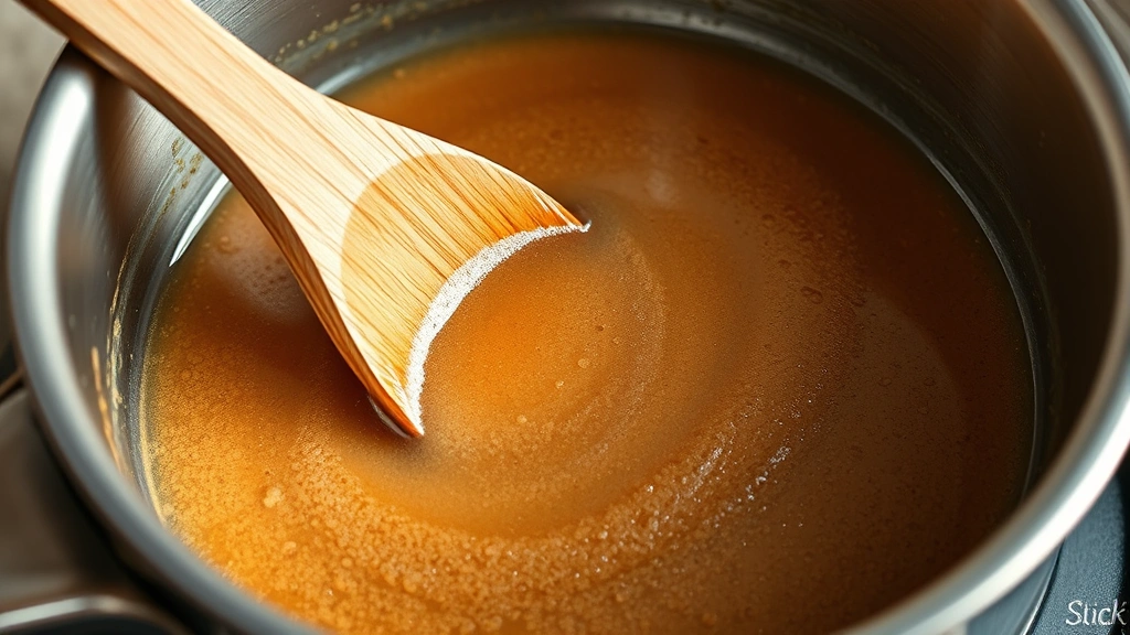 Rich golden-brown roux in stainless steel saucepan with wooden spoon, nutty aroma rising, perfect medium-brown color showing proper cooking technique and timing