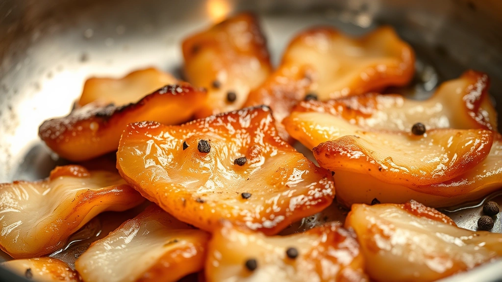 Close-up of crispy rendered guanciale pieces glistening with fat in a stainless steel skillet, fresh cracked black pepper visible nearby, warm golden lighting from above