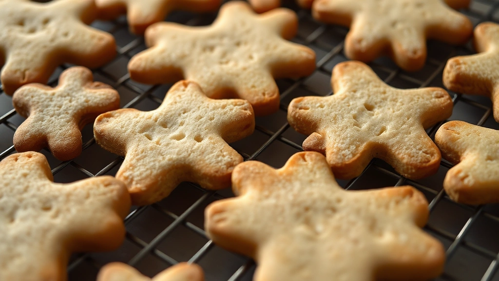 Close-up of freshly baked cut out sugar cookies with golden-brown edges cooling on a wire rack, soft natural lighting highlighting texture and detail