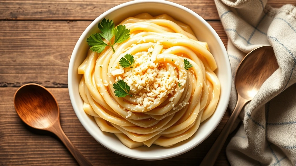 Overhead shot of creamy pastina in white bowl with fresh parsley garnish and grated Parmigiano-Reggiano cheese sprinkled on top, wooden spoon beside bowl, warm natural lighting