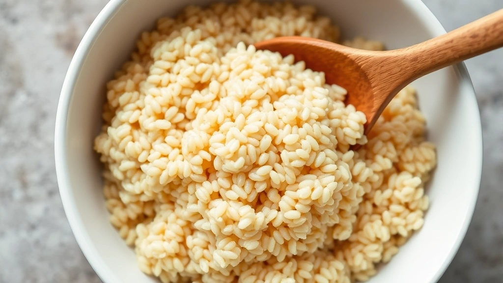 Finished fluffy cooked farro in a white bowl with a wooden spoon, showing perfect chewy texture and grain separation, styled for food blog