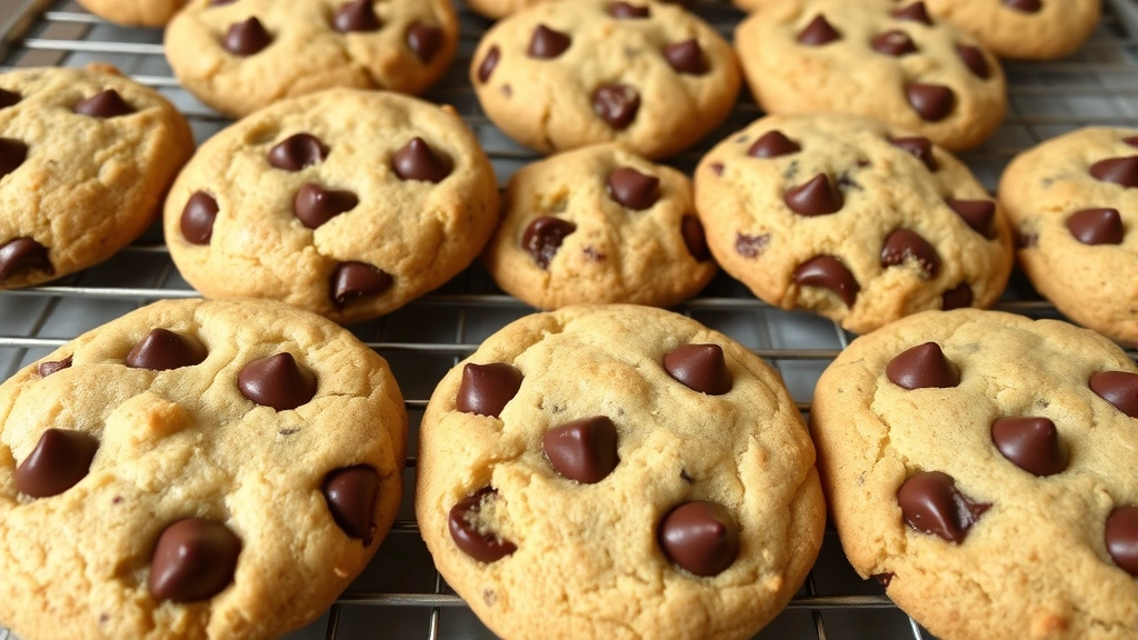 Golden-brown chocolate chip cookies with crispy edges and soft centers on a cooling rack, showing the perfect texture contrast with melted Ghirardelli chocolate visible throughout each cookie