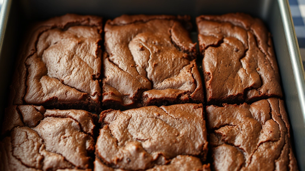 Freshly baked chewy brownies cooling in a square pan, golden-brown edges with slightly underbaked fudgy centers visible from above